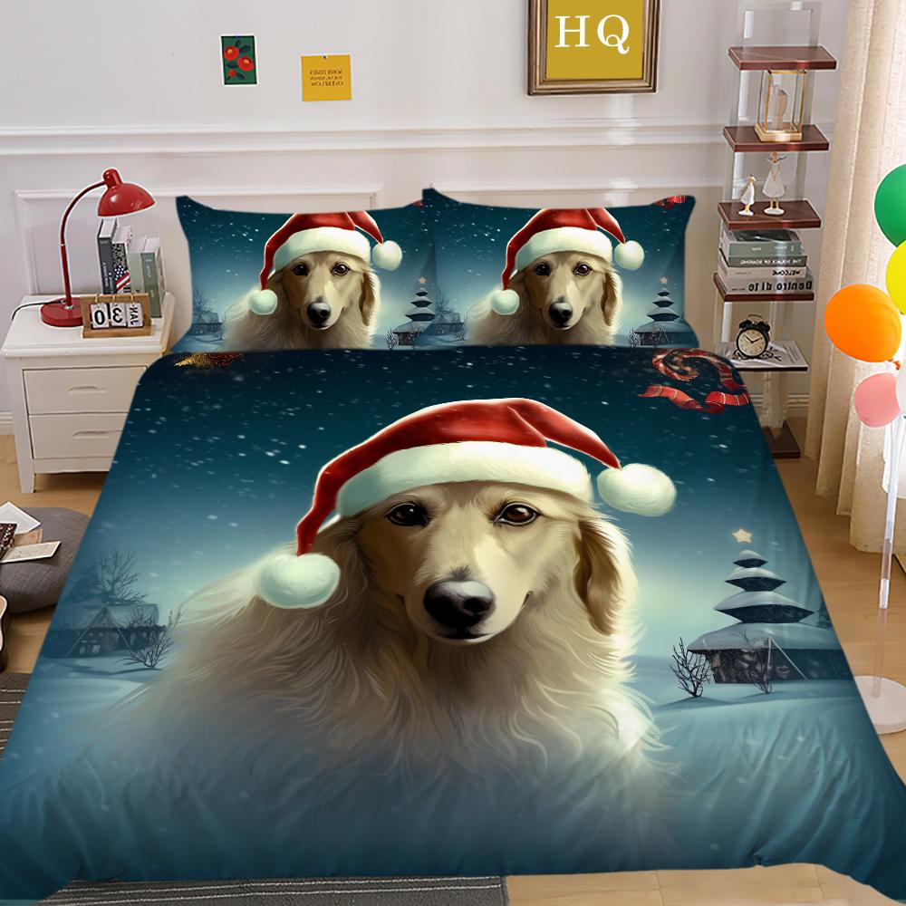 Kemila 3D Cartoon Christmas Bedding Set Duvet Cover Pillowcases Pet Cat Dog Polyester Quilt Cover Gift For Girls Twin Queen King Home Decor