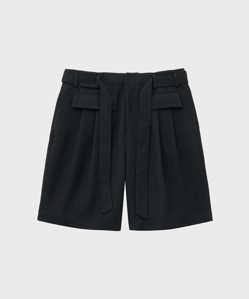NOIRER Belted Six-Pocket Half Pants (Black)