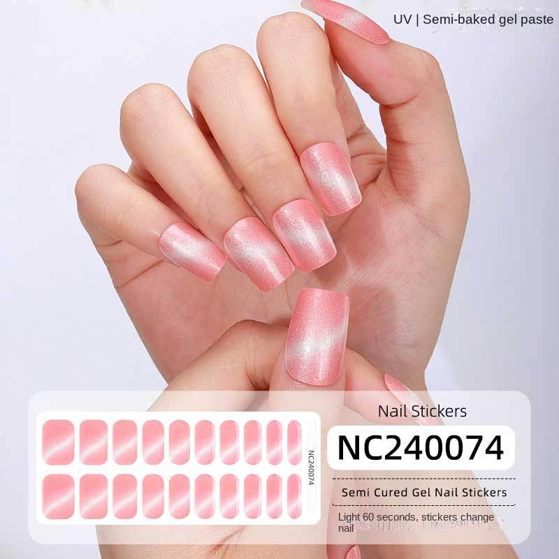 Semi-cured Gel Nail Stickers Gradient Rainbow French Gel Nail Stickers Flash Cat Eye Gel Nail Stickers