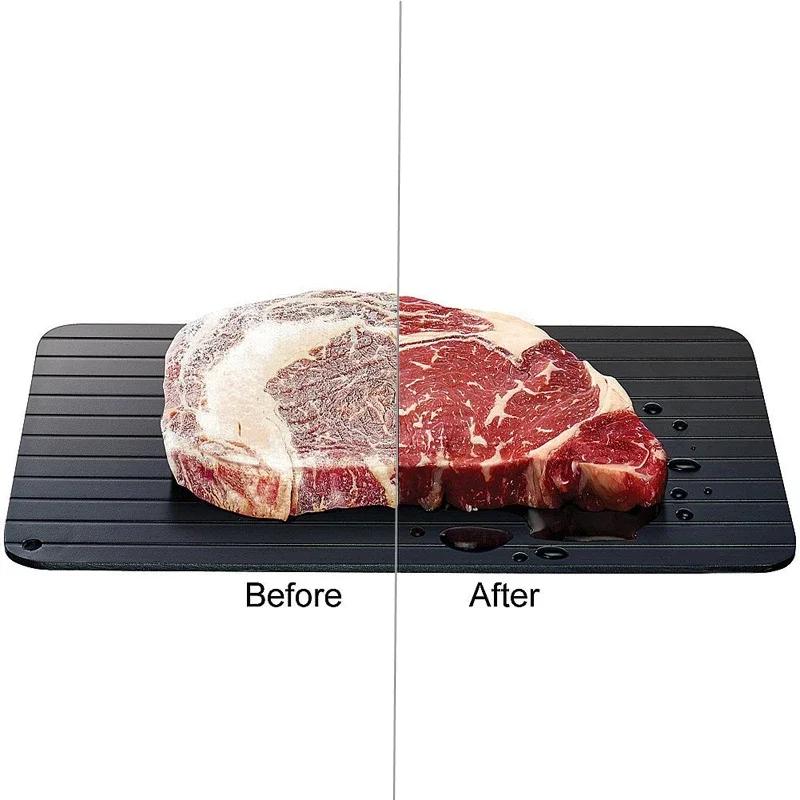 

1pc Home Kitchen Fast Defrosting Plate Aluminium Alloy Steak Seafood Thaw Tray Ice Melter Defrosting Cutting Board Kitchen Tools 23x16.5x0.2cm чёрный