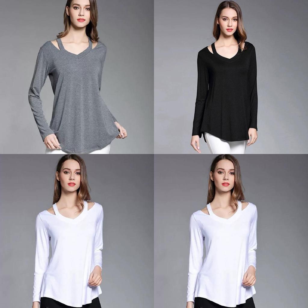 Simple Solid Color Off Shoulder Design Women Long Sleeved Top For Fall Comfort