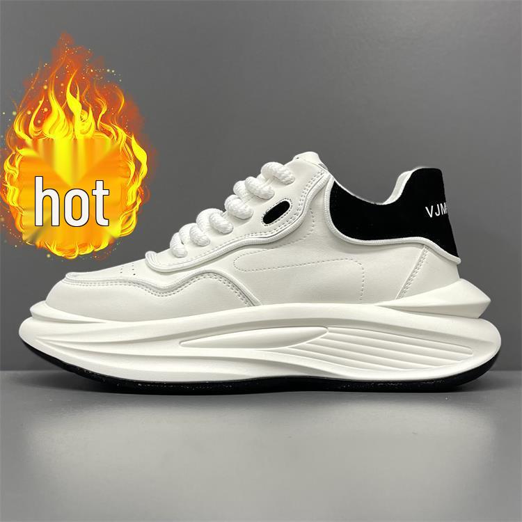 2025 Autumn/Winter Men's Trendy White Casual Dad Shoes: Thick Sole, Height-Boosting, Comfortable