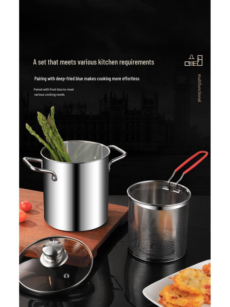 Mini Multifunctional 304 Stainless Steel Frying Pan with Filter for Induction Cookers