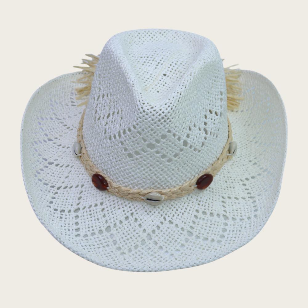 Western Men's Outdoor Beach Hat Hollow Sun Hat Cowboy Straw Hat Women's Big Eaves Sun Protection Hat Stage