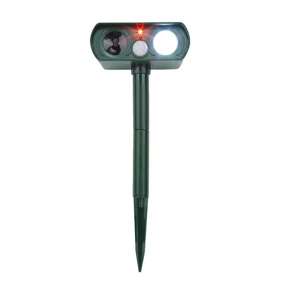 Tuinbeschermer, ultrasone dierenverjager met bewegingsdetectie, knipperende LED-lampen op zonne-energie, constructie