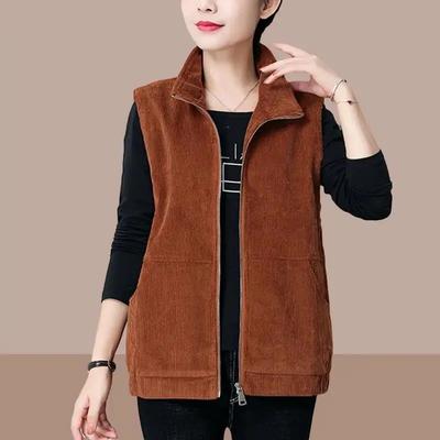 Weste Jacke Weibliche Frühling und Herbst Große Größe Zipper Einfarbig Taschen Außerhalb Ärmellose Tops
