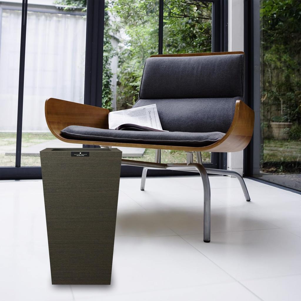 TATSU-CRAFT Bosk Basque Dustbin, Square, Large, 9.3L, Brown, Stylish, Compact, with Lid, Space-Saving Design for Kitchen, Living Room, Home, Office,