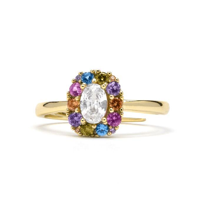 Bague - LUXENTER - Mezay - Argent sterling 925 - Zircone multicolore - Or jaune 18 carats