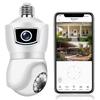 E9 Bulb Dual Lens Camera Full HD 1080p Indoor Night Vision Wireless Smart Camera with 4Led Light Wifi Bulb Dome Socket Network C