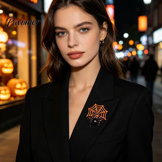 Spider Web Badge Halloween Brooch, Rhinestone Accessories, Holiday Lapel Gothic Style Pins Pin for Jackets Sweaters Coats Scarves Hats Bags