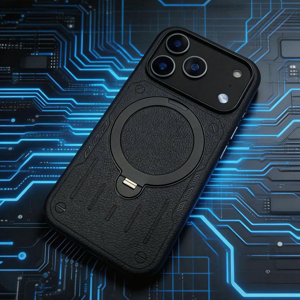 iPhone 17 Pro Max Magnetic Rotating Stand Case with Mecha Design and Frosted Skin-feel Protection