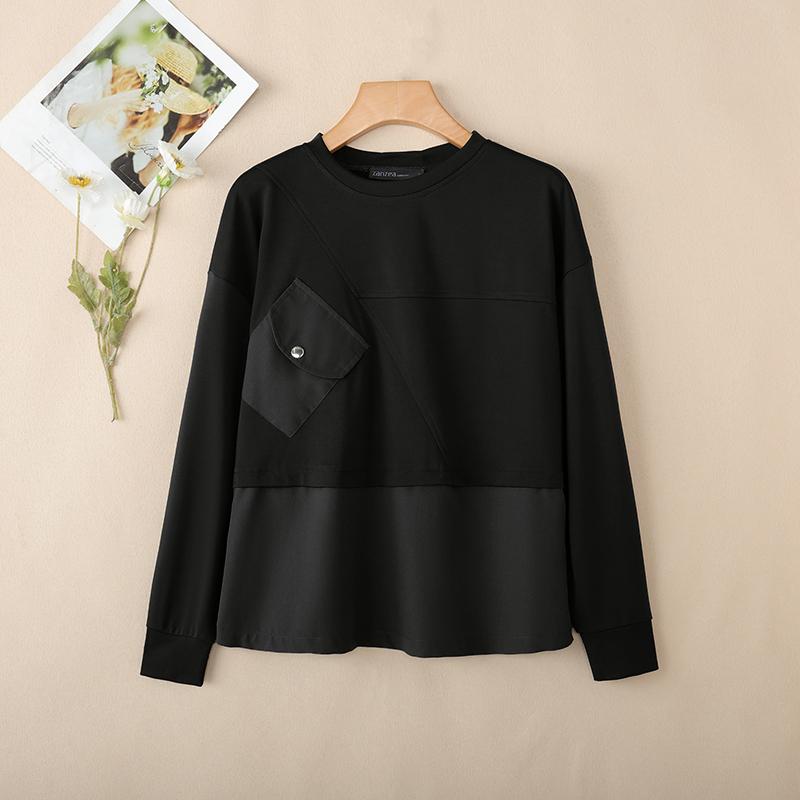 

ZANZEA Women Casual Round Neck Long Sleeve Loose Patchwork Pullover Blouse 2XL чёрный