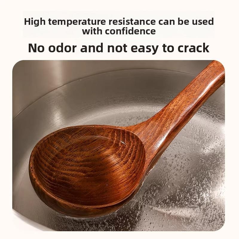 1pc Non Stick Wooden Cooking Spoon Solid Anti Scalding Soup Ladle Heat Resistant Kitchen Utensil For Daily Cooking Use