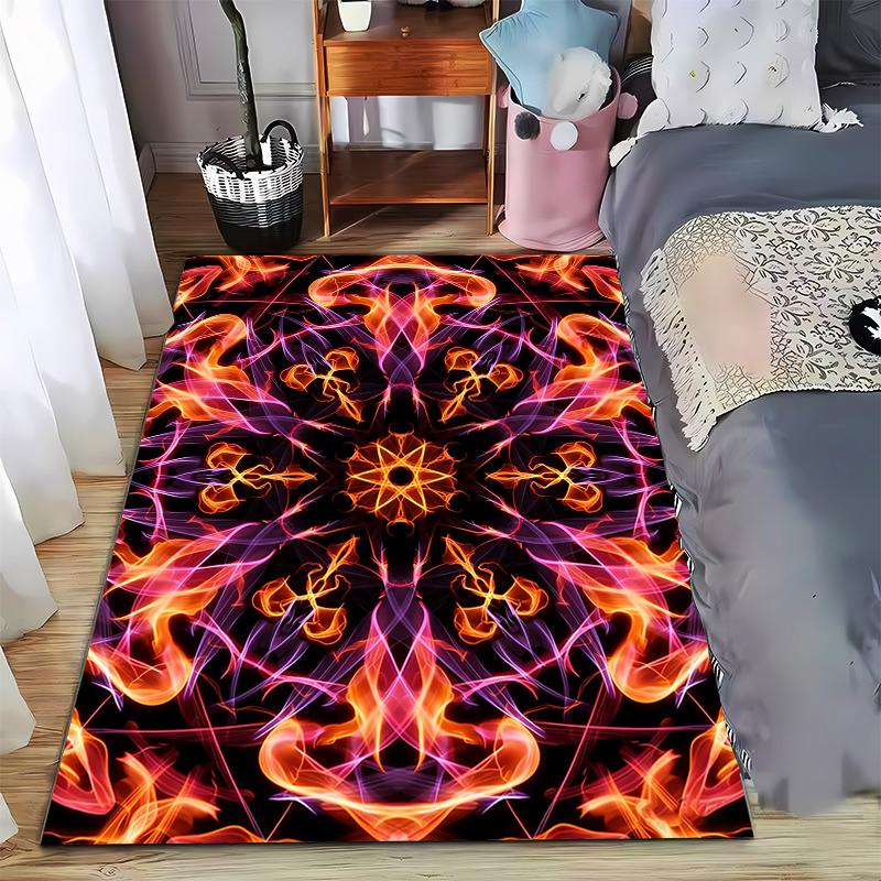 Colorful Abstract Flame Pattern Carpet with Symmetrical Design Suitable for use as an anti-slip for living room bedroom sofas