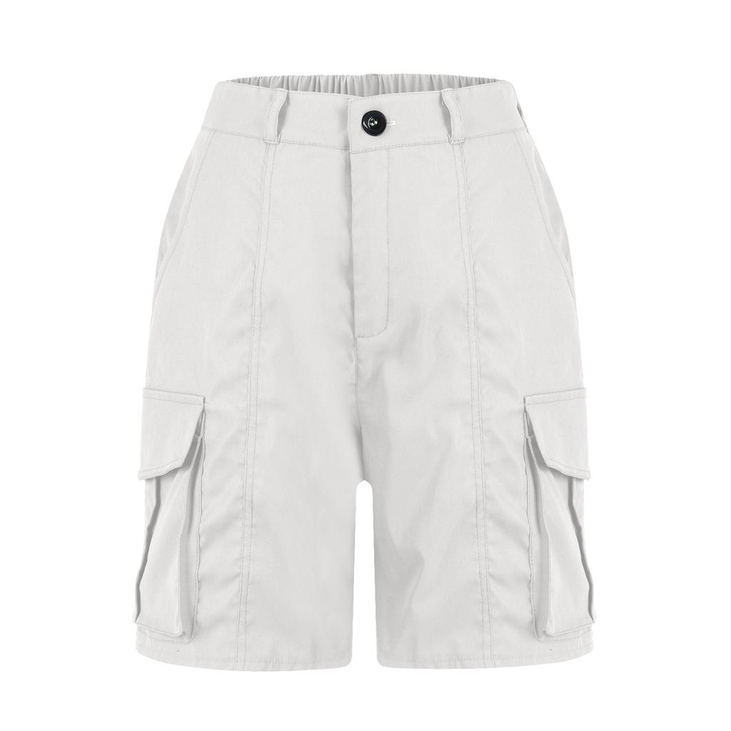 Bermuda Shorts For Women Cargo Shorts Knee Length 6 Pockets Elastic Waist Long Shorts For Summer Casual
