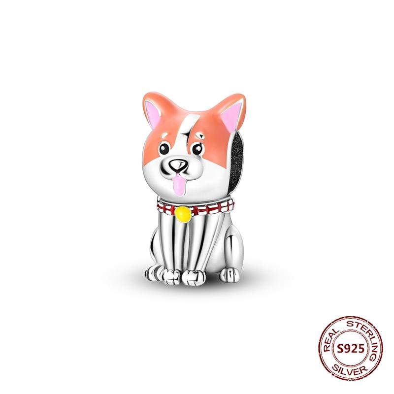 Copper Original Dog Cat Safety Chain Lazy Cat Pink Zircon Pet Paw Print Footprint Charms Fit Bracelet For Women Diy Jewelry