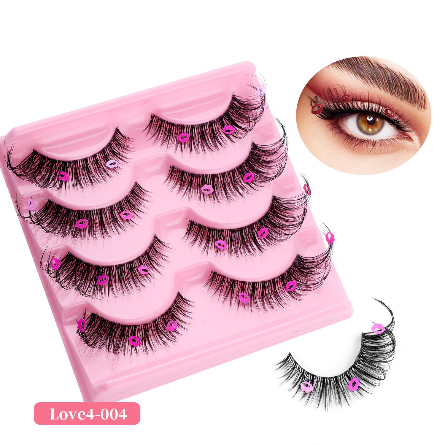 

Четыре пары накладных ресниц для украшения на День святого Валентина, прозрачное основание у внешнего уголка глаза, удлиненные ресницы для свиданий.