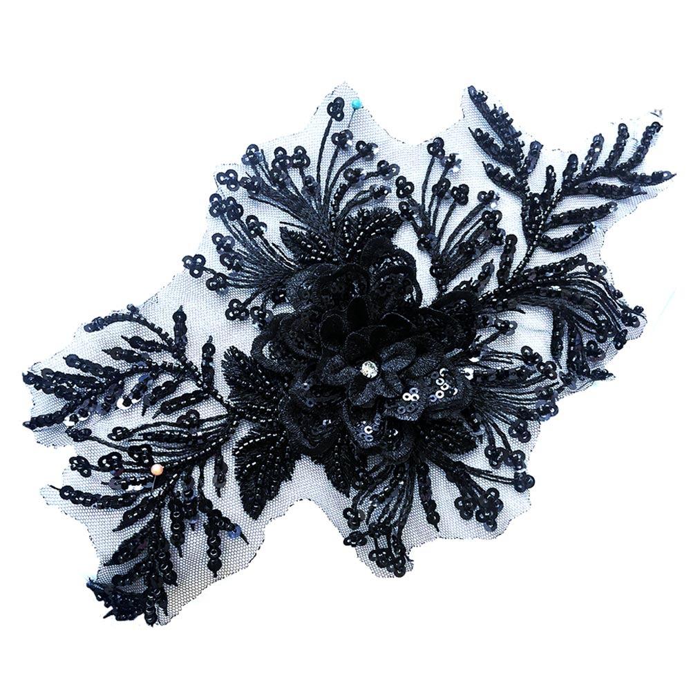 Цветные кружевные аппликации, цветочные наклейки, бусины, аксессуары для вышивки, ручная работа, нейл-бисер, цветочные тканевые элементы чёрный