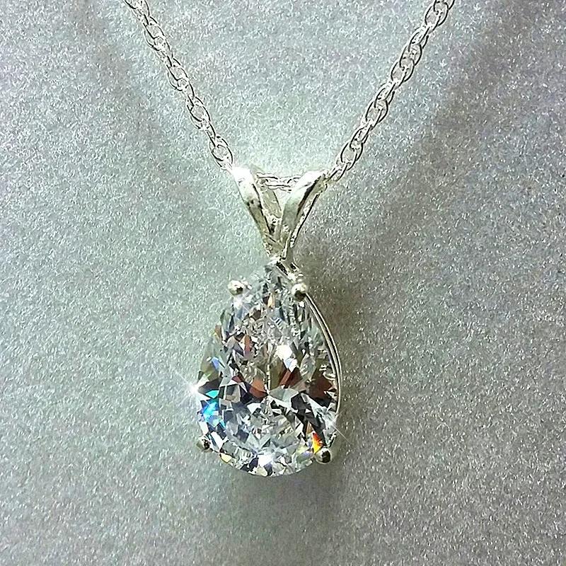 Blue Water Drop Rhinestones Necklace For Women  Inlaid Zircon Pendant Fashion Jewelry Accessory