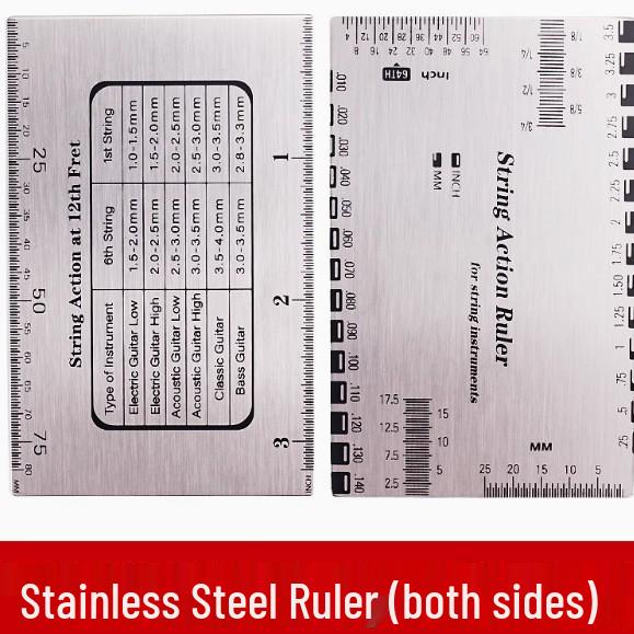 Stainless Steel Guitar String Spacing and Height Measuring Ruler for Electric, Classical, and Bass Guitars.