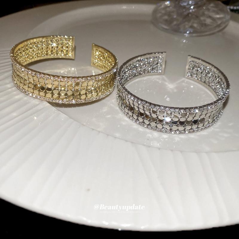 Metal super flash zircon multi-layer open bracelet fashion versatile temperament bracelet niche design jewelry