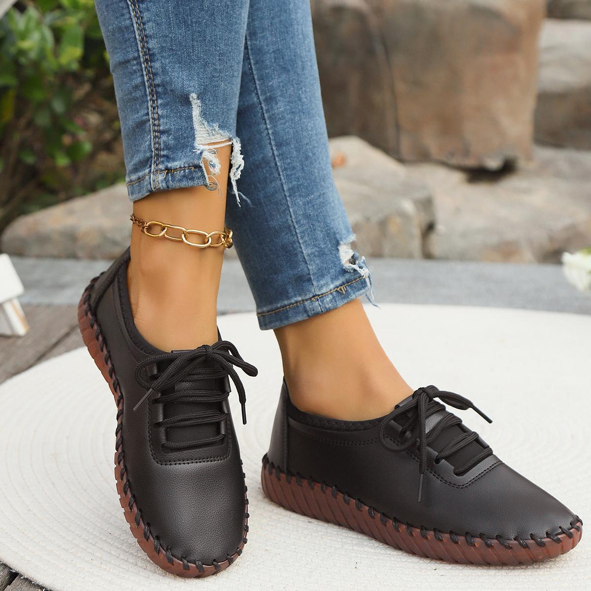 Высококачественная женская обувь весна-осень женские туфли-лодочки повседневные туфли на плоской подошве со шнуровкой удобные мягкие легкие туфли-лодочки милая женская обувь 36 3775₽