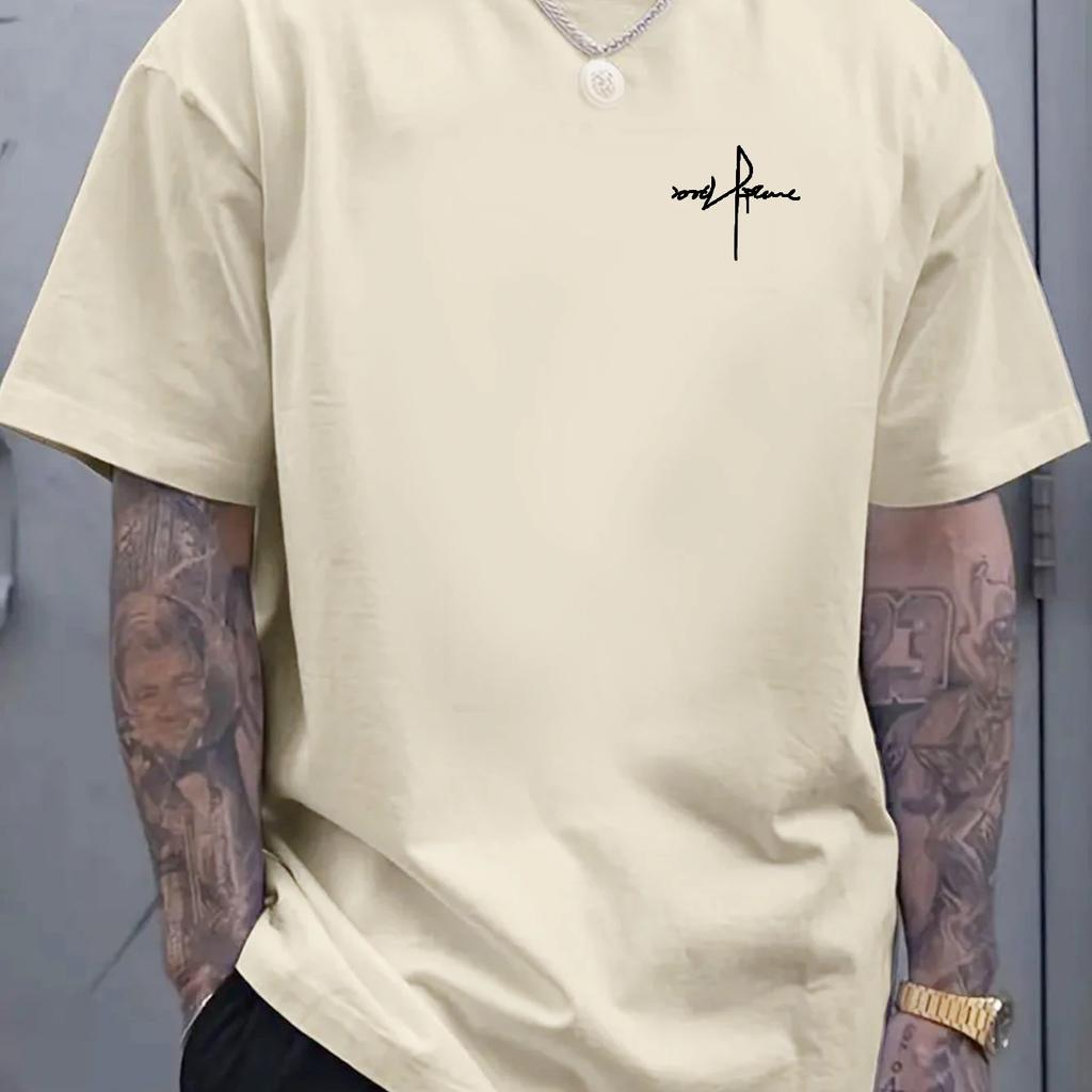 Summer Men's 100% Cotton Casual Sports Loose Large Size Letter Pattern Printed Comfortable Round Neck Short Sleeve T-shirt Top