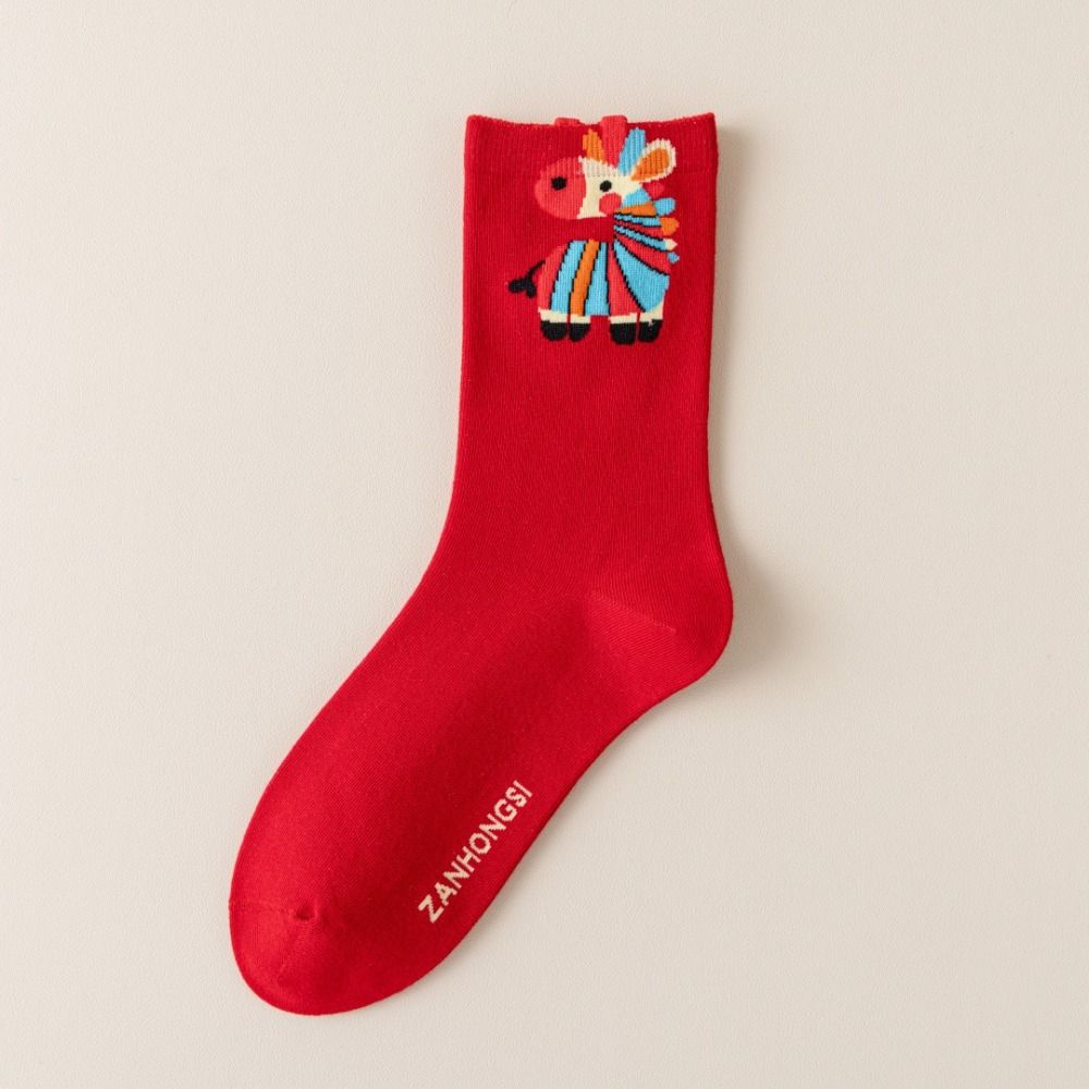 Regenbogenfarbene Damen Socken Gestreift Bedruckt Neujahr Baumwollsocken Kawaii Mädchen Socken Herbst Winter