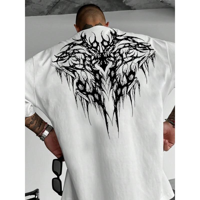 Europäische Größen [Gothic T-Shirt] Dunkles Gothic Geometrisches Print-T-Shirt | Herren Sommer Freizeit-T-Shirt mit normaler Passform