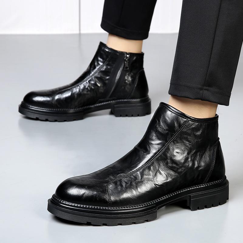 Martin Boots Men's Velvet Retro Boots Big Head Tooling Boots British Platform Locomotive Boots Genuine Leather Medium Top Men's Shoes