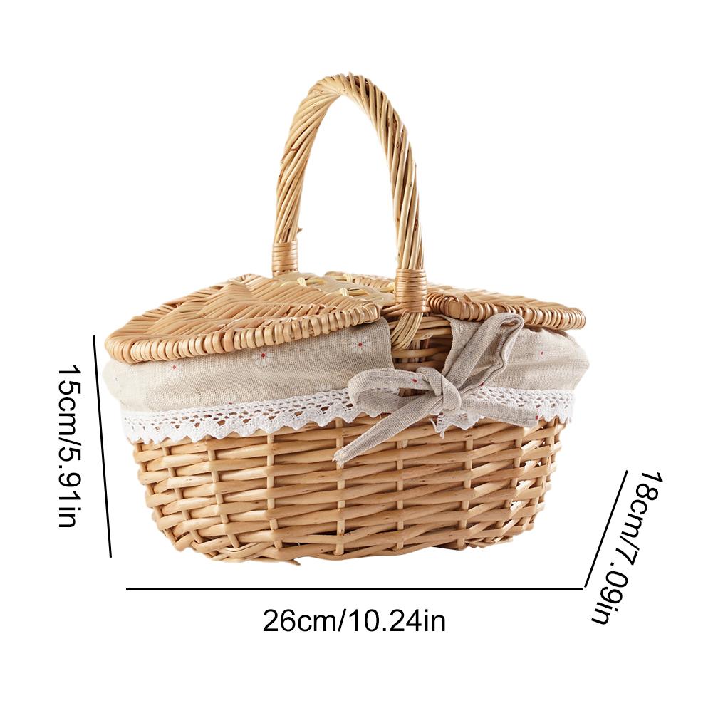 Wicker Picnic Basket With Lid Handle Picnic Hamper Handmade Willow Woven Storage Hamper Outdoor Camping Fruit Basket Container