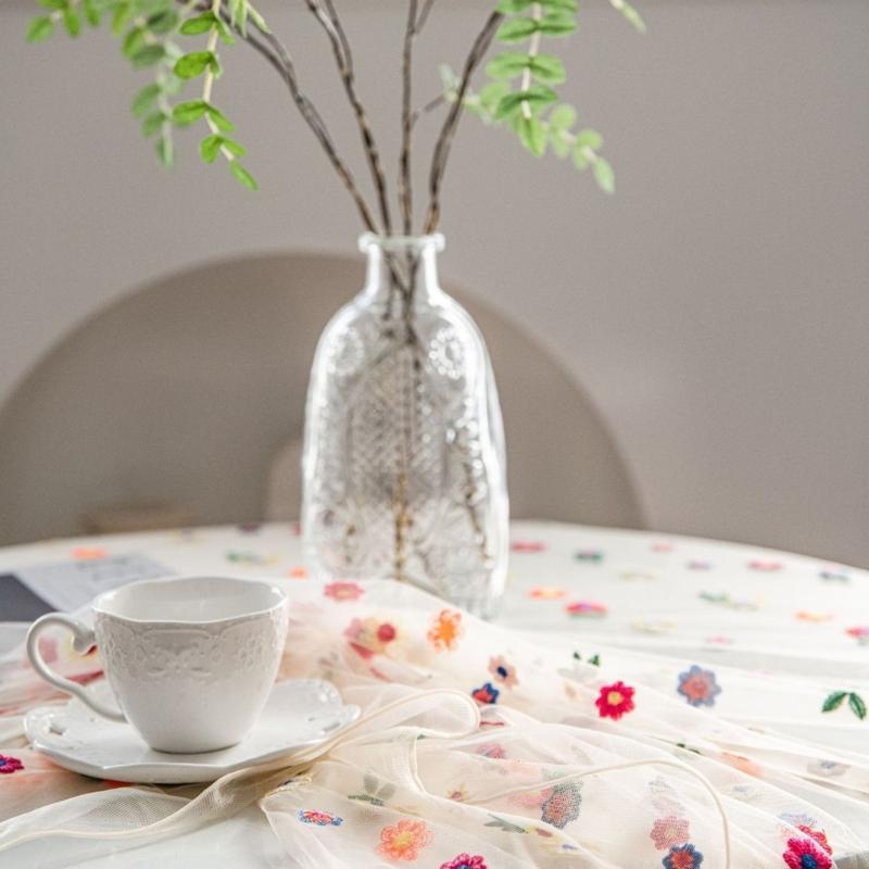 Elegant Lace Embroidery Tablecloth For Dining Table Decoration Polyester Fabric And Easy To Cleaning