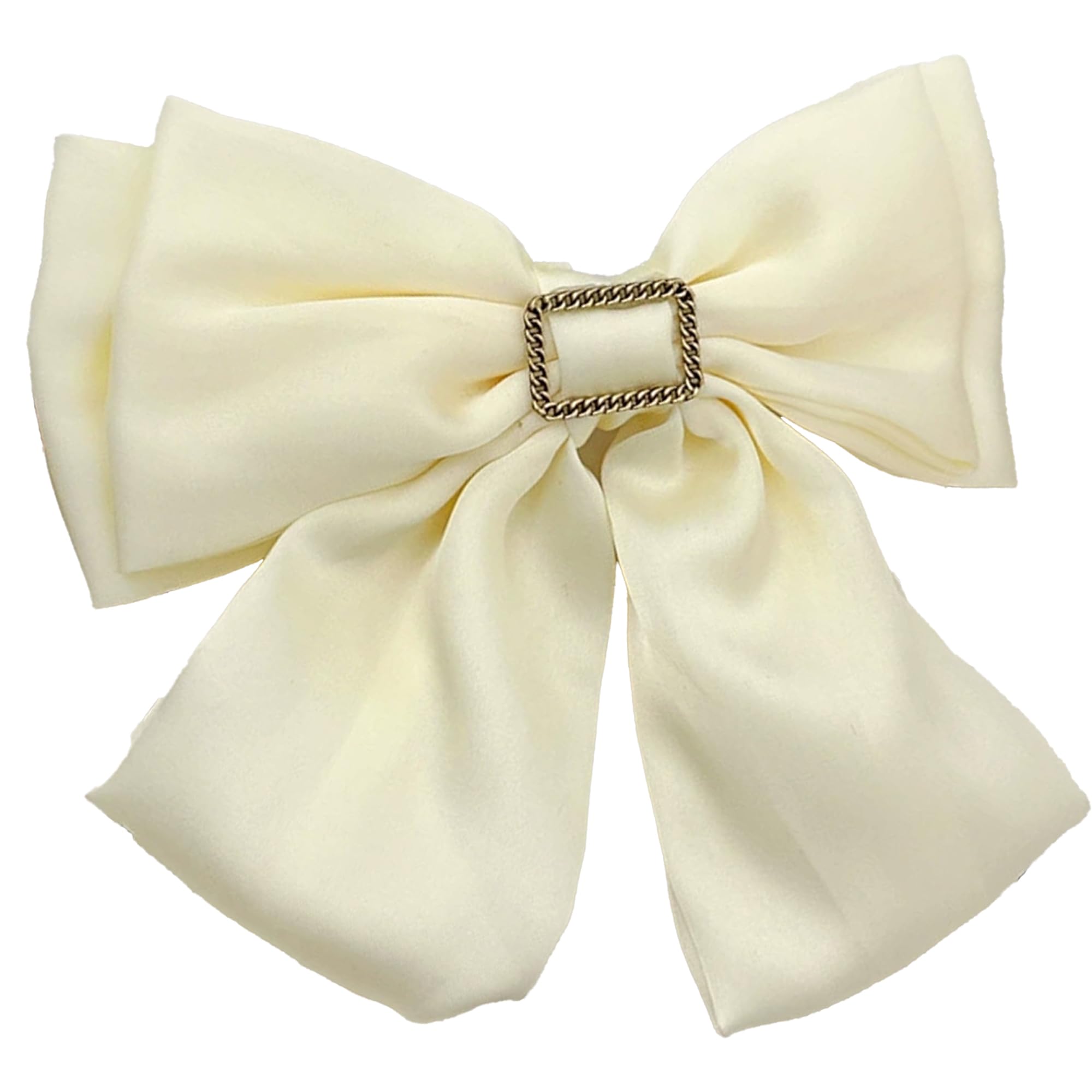 White Big Ribbon Barrette with Chain-Style Ornament, Ribbon Clip, Lolita, Dreamy, Cute, Gothic Lolita, Hair Clip, Hairpin, Hair Accessory [Used]