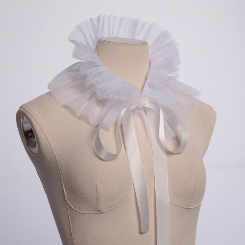 Women Vintage Ruffle False Collar Ribbon Tie Chokers Medieval Victorian Neck Ruff Detachable Collar Halloween Costume