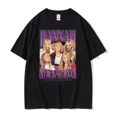 Miley Cyrus Hannah Montana Hip Hop Styl Retro Koszulki Graficzne Męskie Damskie Ubrania Gotycka Oversize Luźna Krótki Rękaw Koszulka