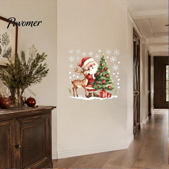 Removable Wall Stickers for Renters Christmas Santa Claus/Snowman Static Glass Stickers, Windows Clings, PVC Waterproof Scratch Resistant Home