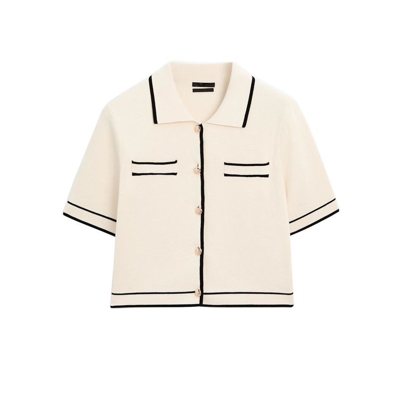 MD Autumn New Women Clothes Graceful Gold Cotton Polo Collar Short Sleeve Knitted Cardigan 5766575