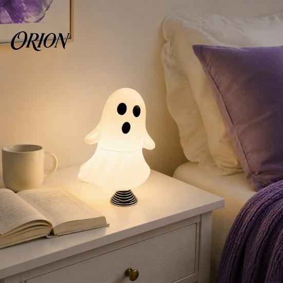 Holiday Atmosphere Light Cute Ghost Night with Spring Base, USB Powered Mini Spooky Halloween Small Bedside Lamp Tree Topper LED for Party,