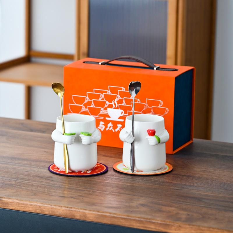 Creative Couple Ceramic Cup Cute Girlfriend Water Cup Home Office Coffee Cup Than Heart Lucky Grass Cup