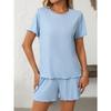 Women's New Summer Solid Colour Pit-striped Pyjamas Short-sleeved Homewear Set