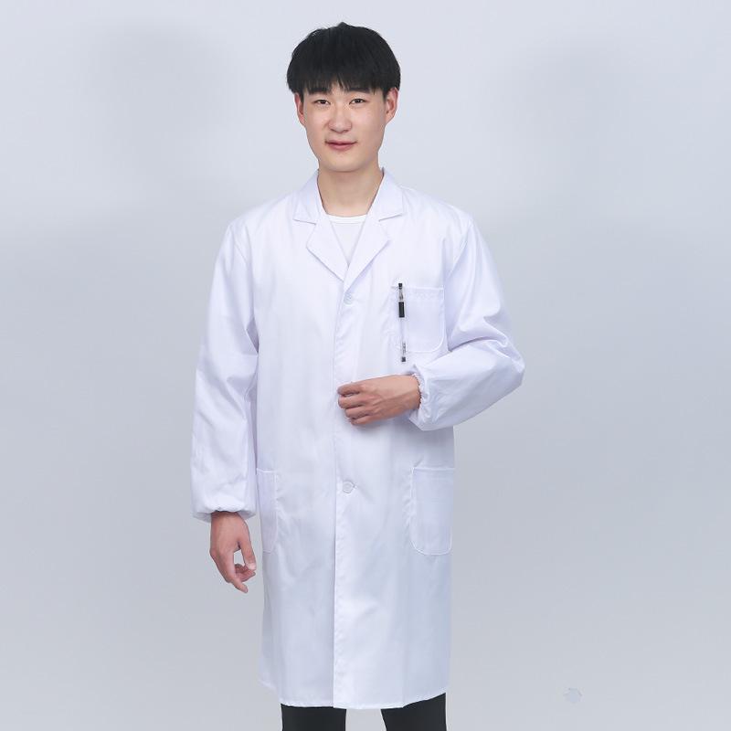 Men's and Women's Long Sleeve White Laboratory Coat and Short Sleeve Overcoat: Extended Length Workwear for Beauty Salon and Chemist Professionals.