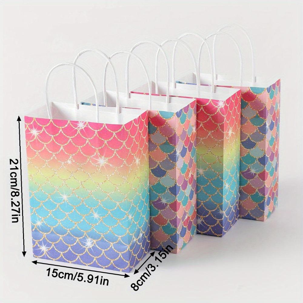 15 Stück Papiergeschenktüten Schuppen-Meerjungfrau Party-Thema Geschenkverpackungstasche Party-Mitgebseltüten Süßigkeitentüten mit Griff Geschenkverpackungstaschen für Einkaufsfeiern