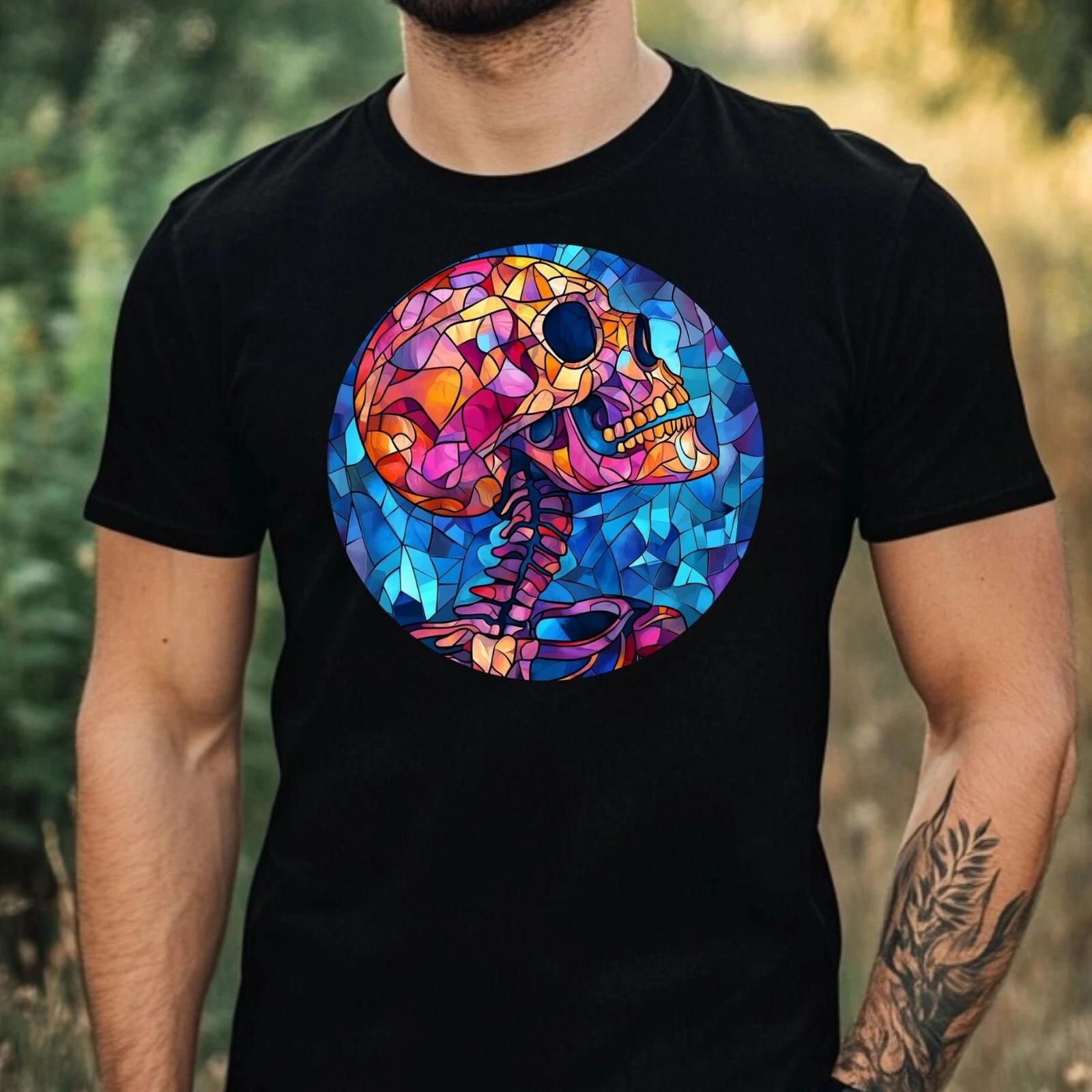 T-Shirt Herren Skelett Buntglas Motiv Baumwolle Größe XS bis 5XL L