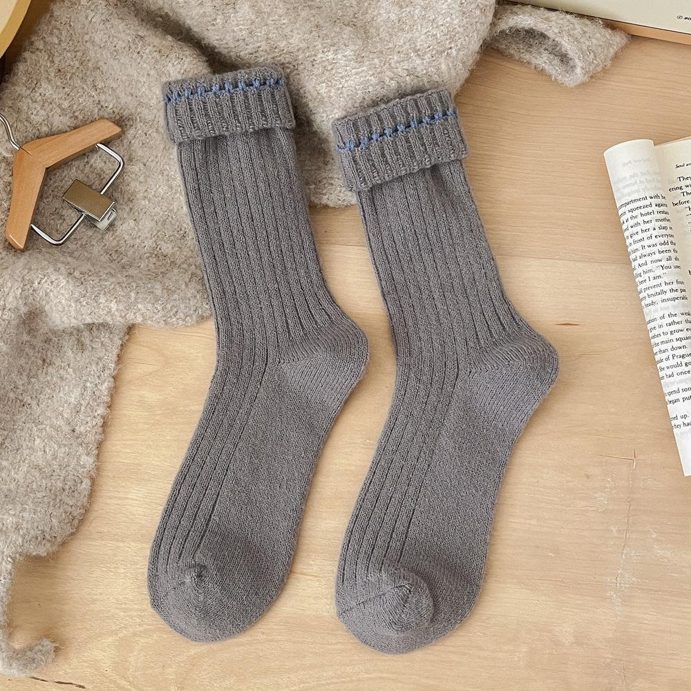 Autumn Winter Thicken Warm Women Socks Japanese Fashion Knitted Middle Tube Socks Women Solid Color Long Socks Christmas Gifts