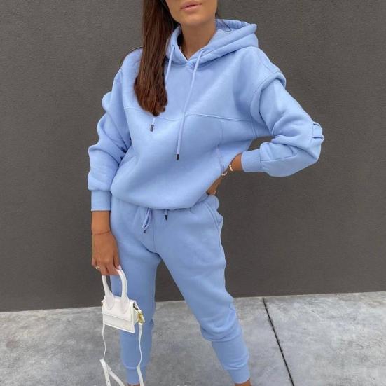 2 Teile/satz Langarm Kordelzug Taschen Elastische Bund Mid-rise Casual Outfit Frauen Frühling Einfarbig Mit Kapuze Sweatshirt Hosen