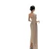 Seaside Vacation Streamer Slanted Shoulder Dress Women's Summer Slim and Thin Sexy Backless Hip Dress Long Dress