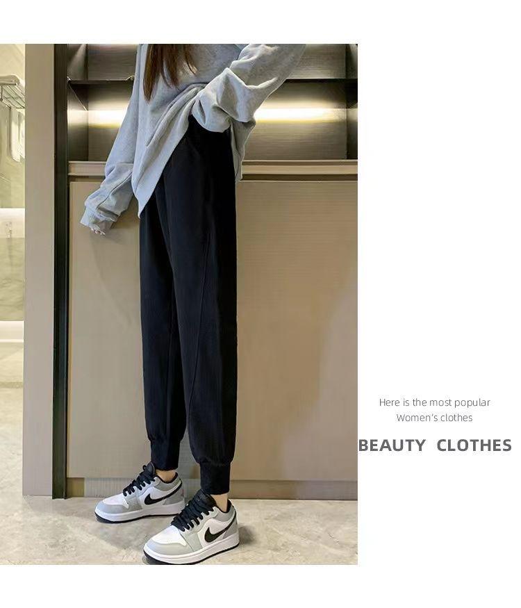 Women's Versatile Black Cropped Harem Sweatpants - Spring To Winter, Slimming with Plus Velvet.