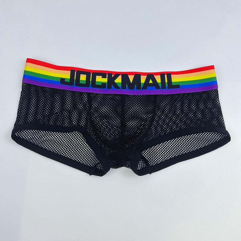 Boxer JOCKMAIL Sexy Mesh Breathable Boxer Briefs Rainbow Color Stripe Low Waist Fashion Men's Underwear