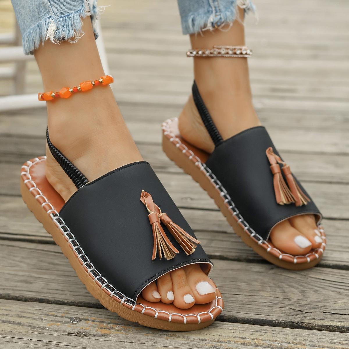 

Женские летние шлепанцы большого размера с кисточками, пляжная женская обувь, размер 43 wish 43 чёрный