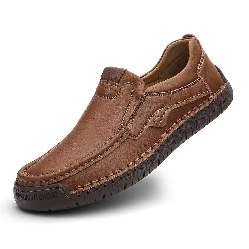 Mens Leather Shoes Fall Fashion Sneakers for Driving Walking Office, Comfortable Men Slip on Skate Flats Non Slip Youth Shoes